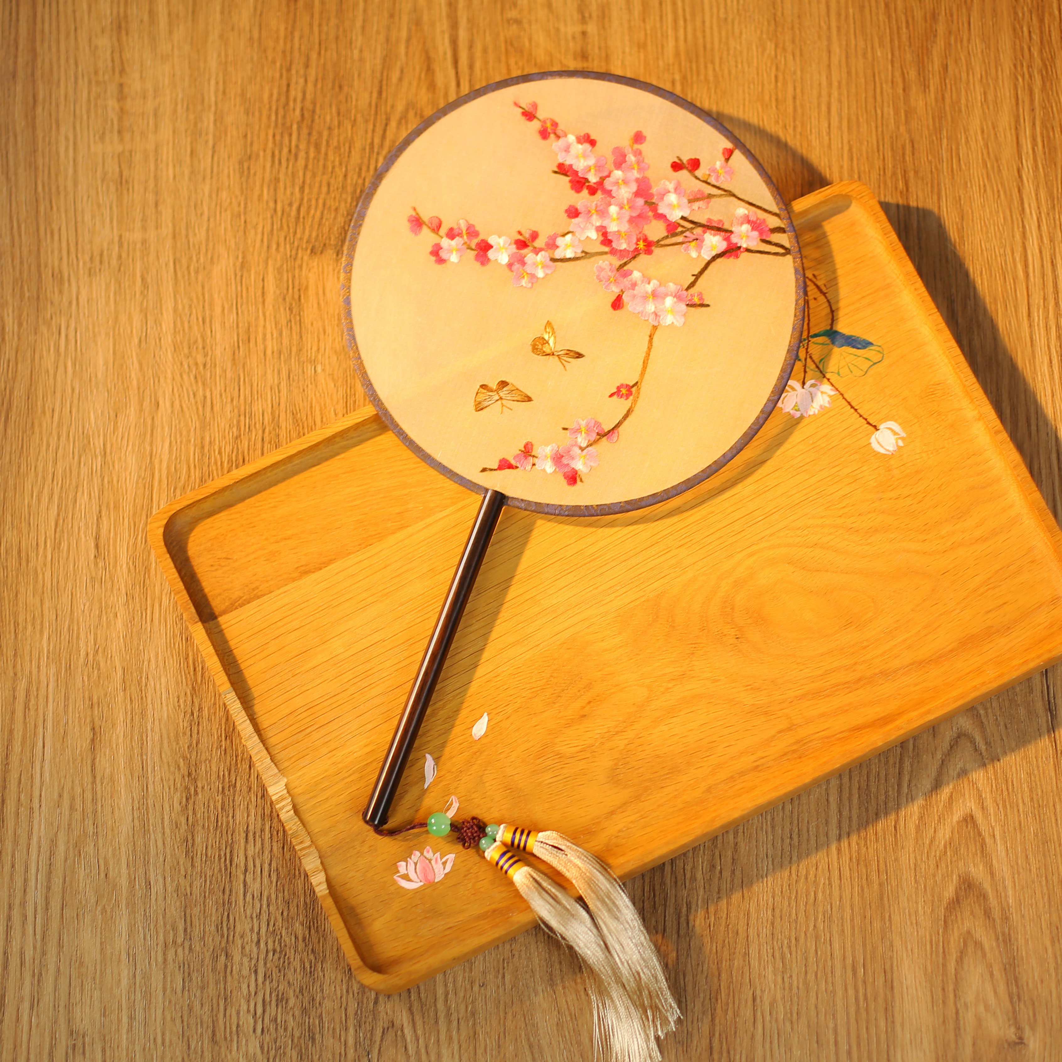 吉善中国国风扇子真丝芒种团扇圆扇礼品苏绣扇子