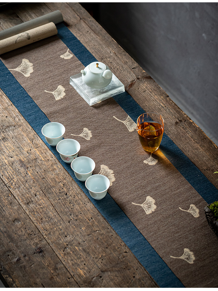 中式茶巾茶席桌布防水银杏织锦丝绢茶旗中国桌旗