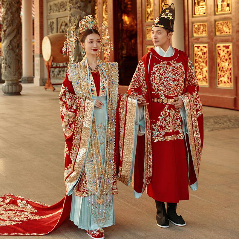 出租宋制汉新娘结婚凤冠霞帔中式婚礼中国国风情侣装汉服