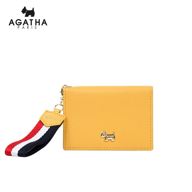 agatha瑷嘉莎牛皮皮卡包女小巧简约纯色时尚精致卡包