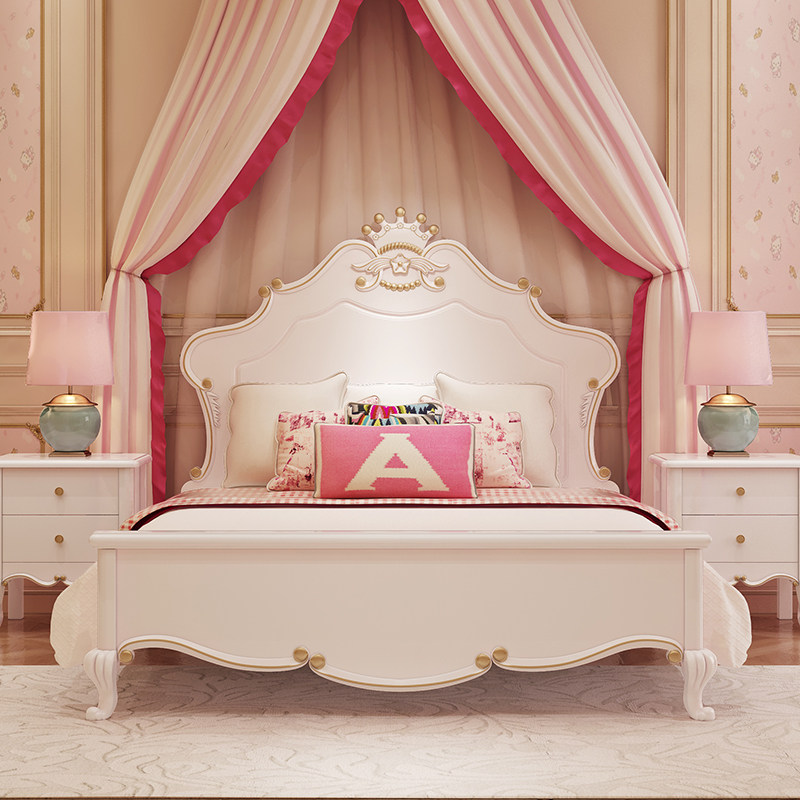 法式儿童童床轻奢皇冠公主少女梦幻城堡粉色女孩12m儿童床