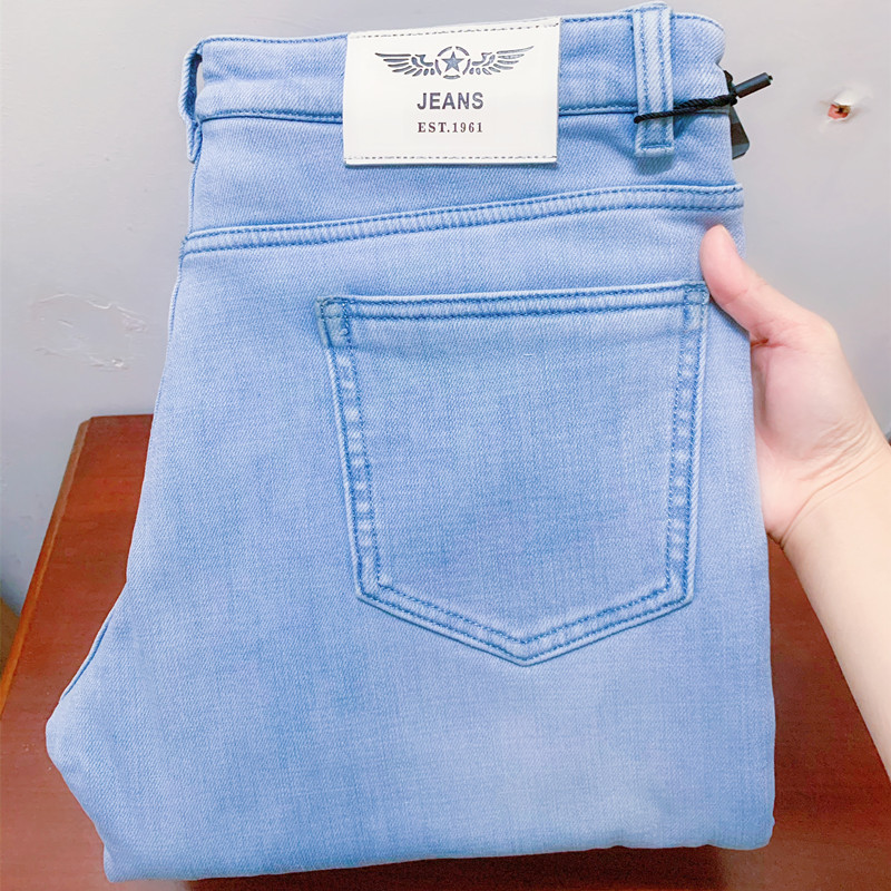 春夏季新款潮牌浅色男士牛仔裤修身小脚韩版潮流百搭高弹力休闲裤