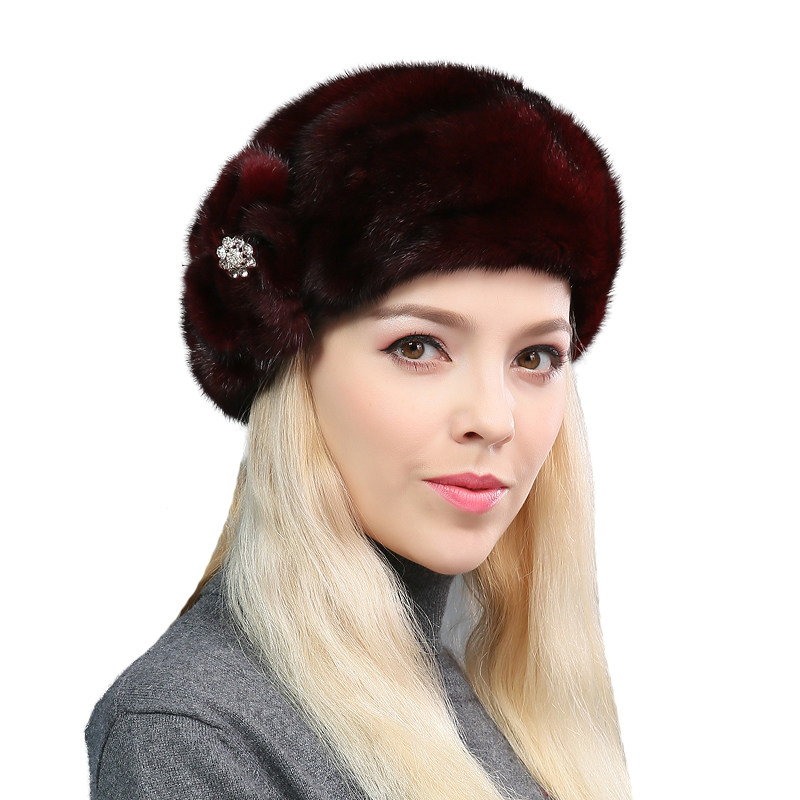 新款貂皮皮帽子女秋冬季整貂水貂贝雷帽保暖护耳帽子