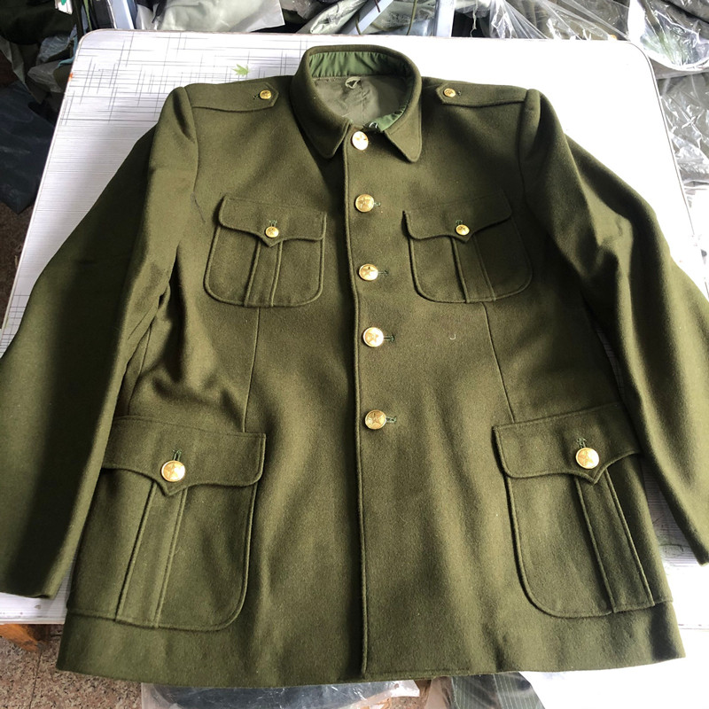 全新库存老货军绿色呢子外套冬季加厚羊毛呢中山装上衣多兜军迷服