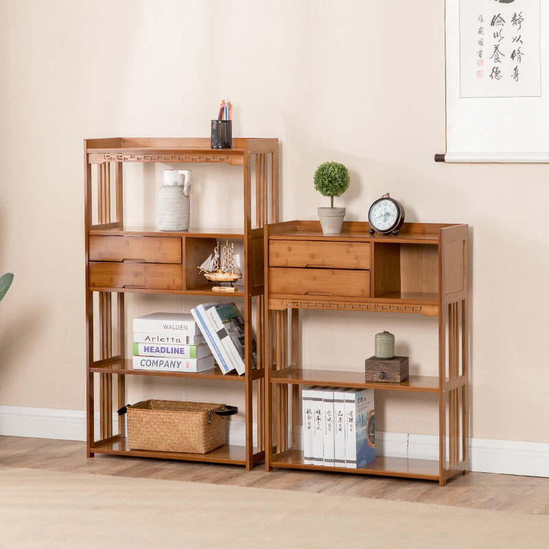 书架楠竹抽屉书柜现代简约落地创意书架