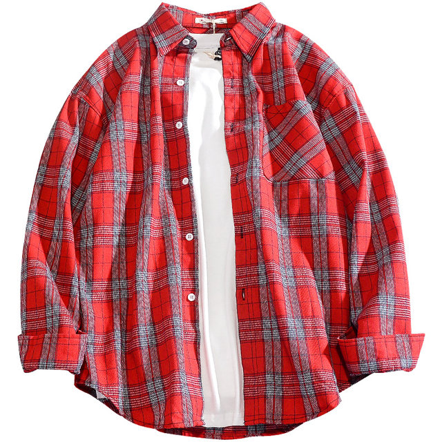 Spring and autumn port style ins plaid shirt men's long-sleeved Korean style slim jacket casual student couple trend shirt Spring and autumn port style ins plaid shirt men's long-sleeved Korean style slim jacket casual student couple trend shirt