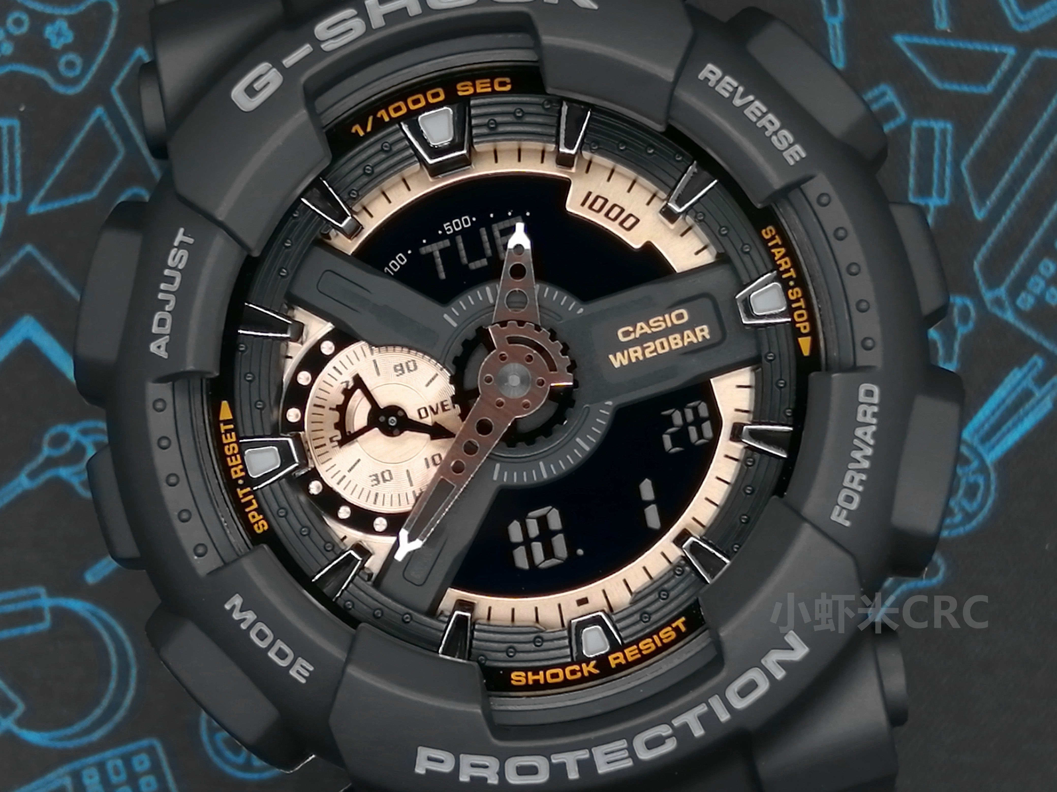 卡西欧g-shock手表防水运动双显电子表黑玫瑰ga-110rg-1a7a日韩腕表