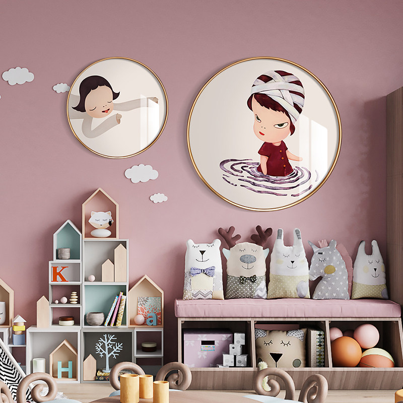 儿童圆形装饰画奈良美智女孩卧室挂画梦游娃娃现代装饰画