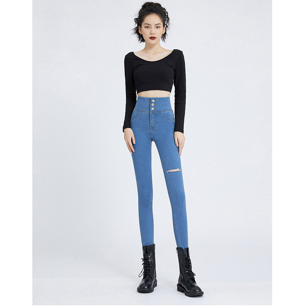 高腰牛仔裤春夏2022新款修身蜜桃长裤显瘦提臀牛仔裤