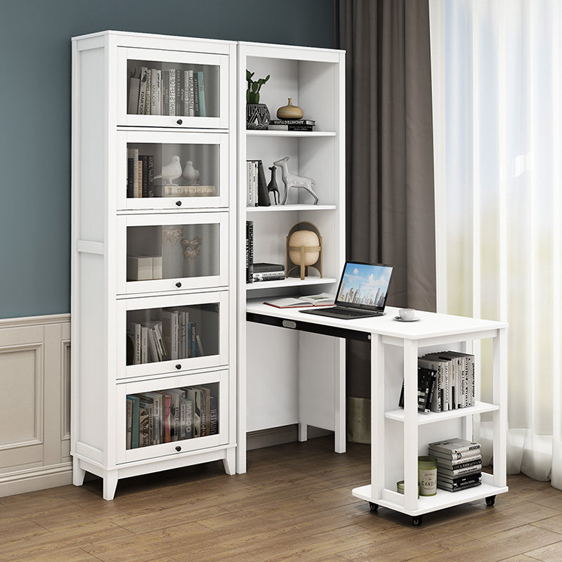 家用书桌书架伸缩折叠北欧现代简约学生书柜一体书桌
