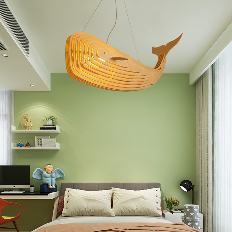 鲸鱼灯日式吊灯创意个性客厅卧室餐厅儿童房酒店民宿鱼形装饰吊灯-爱