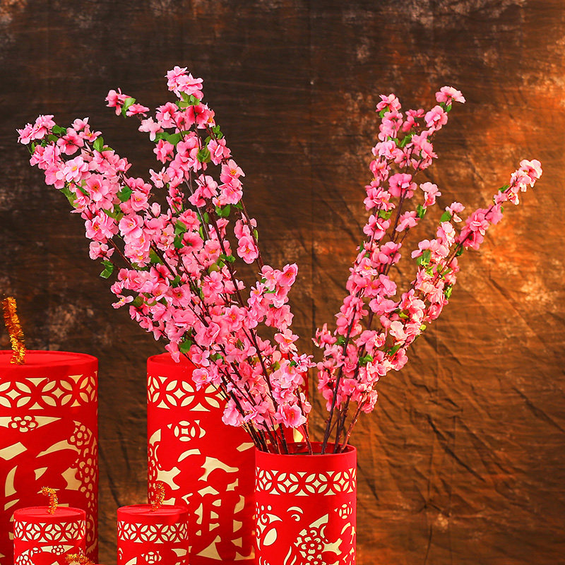 新年装饰品仿真桃花枝假花干花春节装扮道具过年商场店铺场景布置