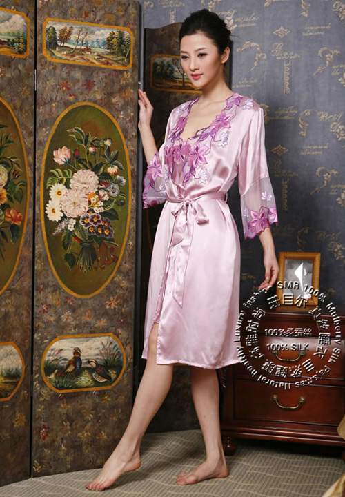 真丝特价100桑蚕蚕丝珊目尔品牌睡衣套装睡袍睡袍