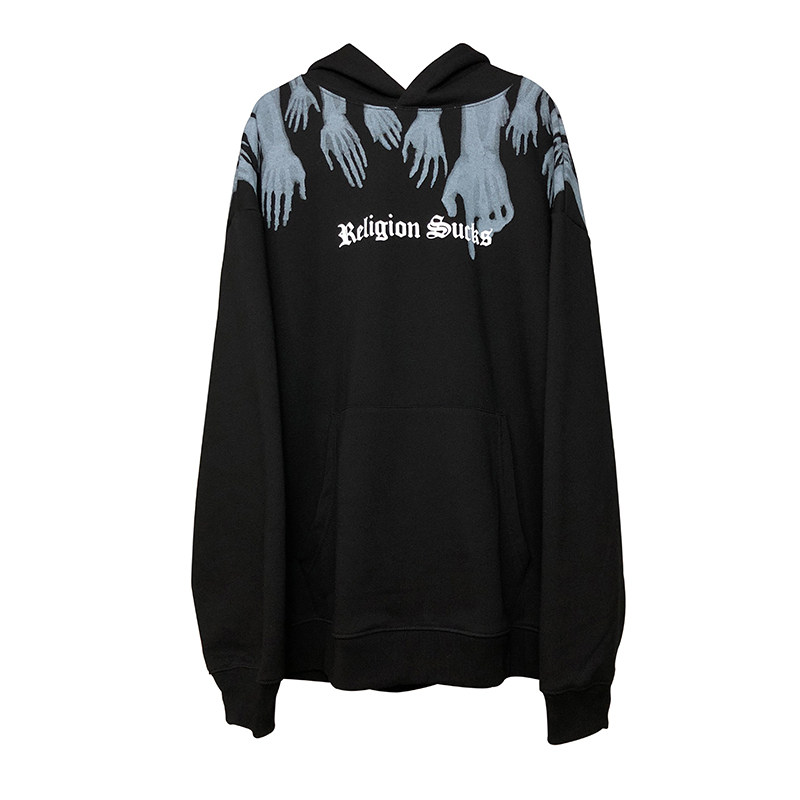 高街暗黑丧系小众鬼手阴影oversize卫衣男嘻哈潮牌ins情侣装帽衫
