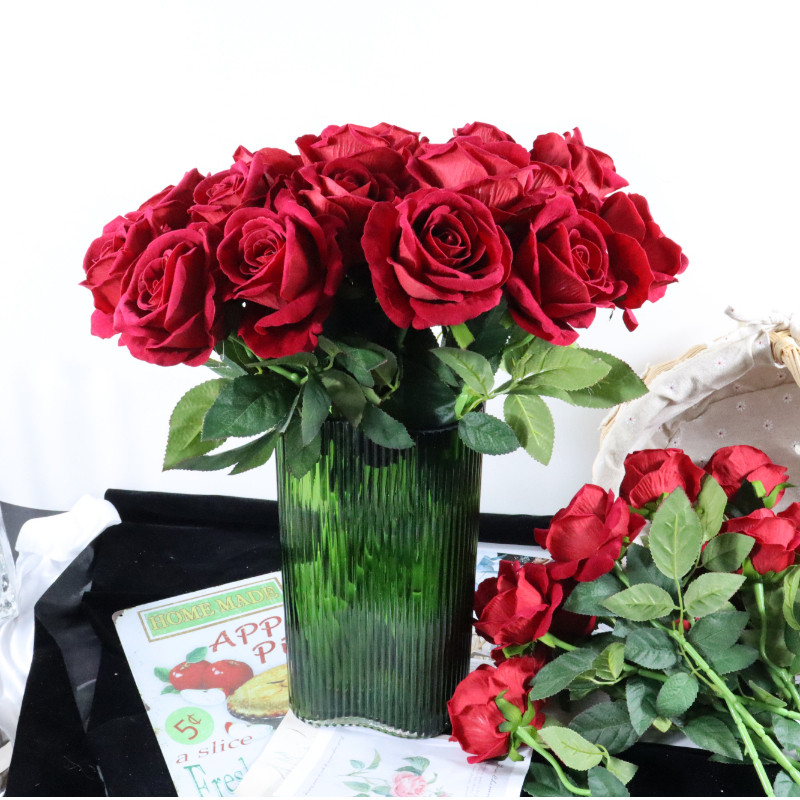 红色玫瑰单只仿真欧式手感高档客厅婚庆室内仿真花