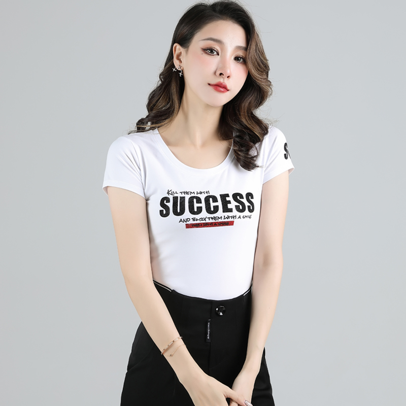 歌倍尚欧洲站女装2022新款夏季白色纯棉短袖恤女t恤