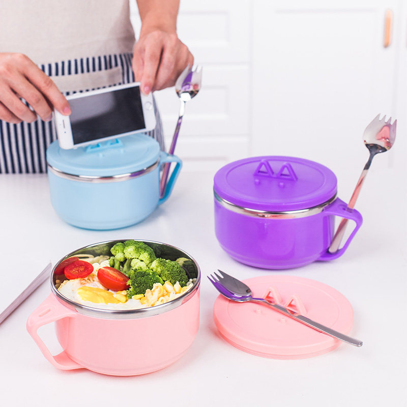 上班族不锈钢保温饭盒可爱学生泡面碗手提便当盒小型汤壶便携饭桶