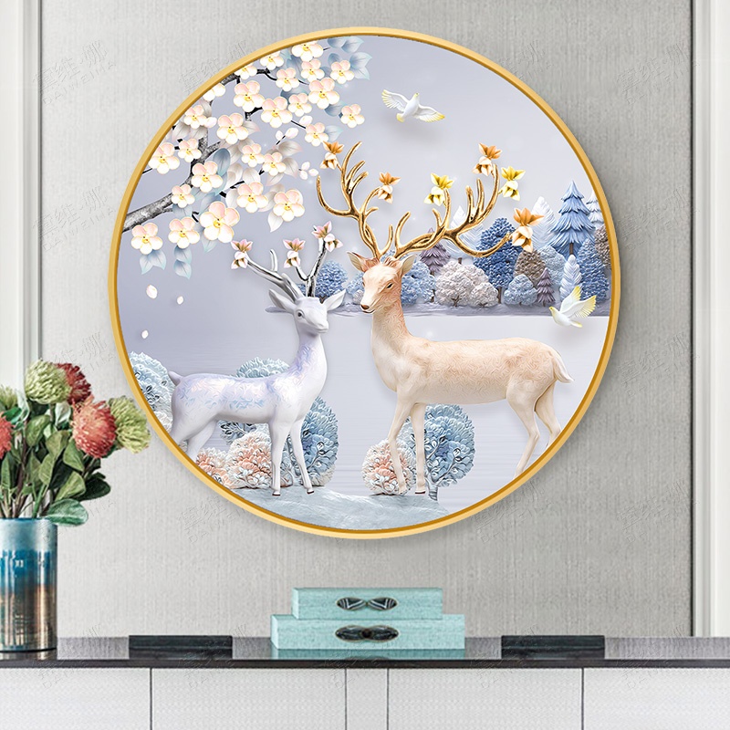 发财鹿十字绣2020新款客厅带框欧式玄关麋鹿满绣手工自己线绣小件