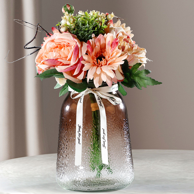 花瓶小清新透明玻璃现代简约水培插花客厅彩色摆件花瓶