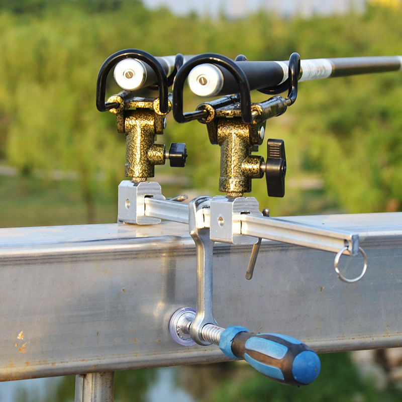 瑞豹桥钓船钓鱼竿双支架金属筏杆支架桥梁支架双炮台脚夹船杆支架