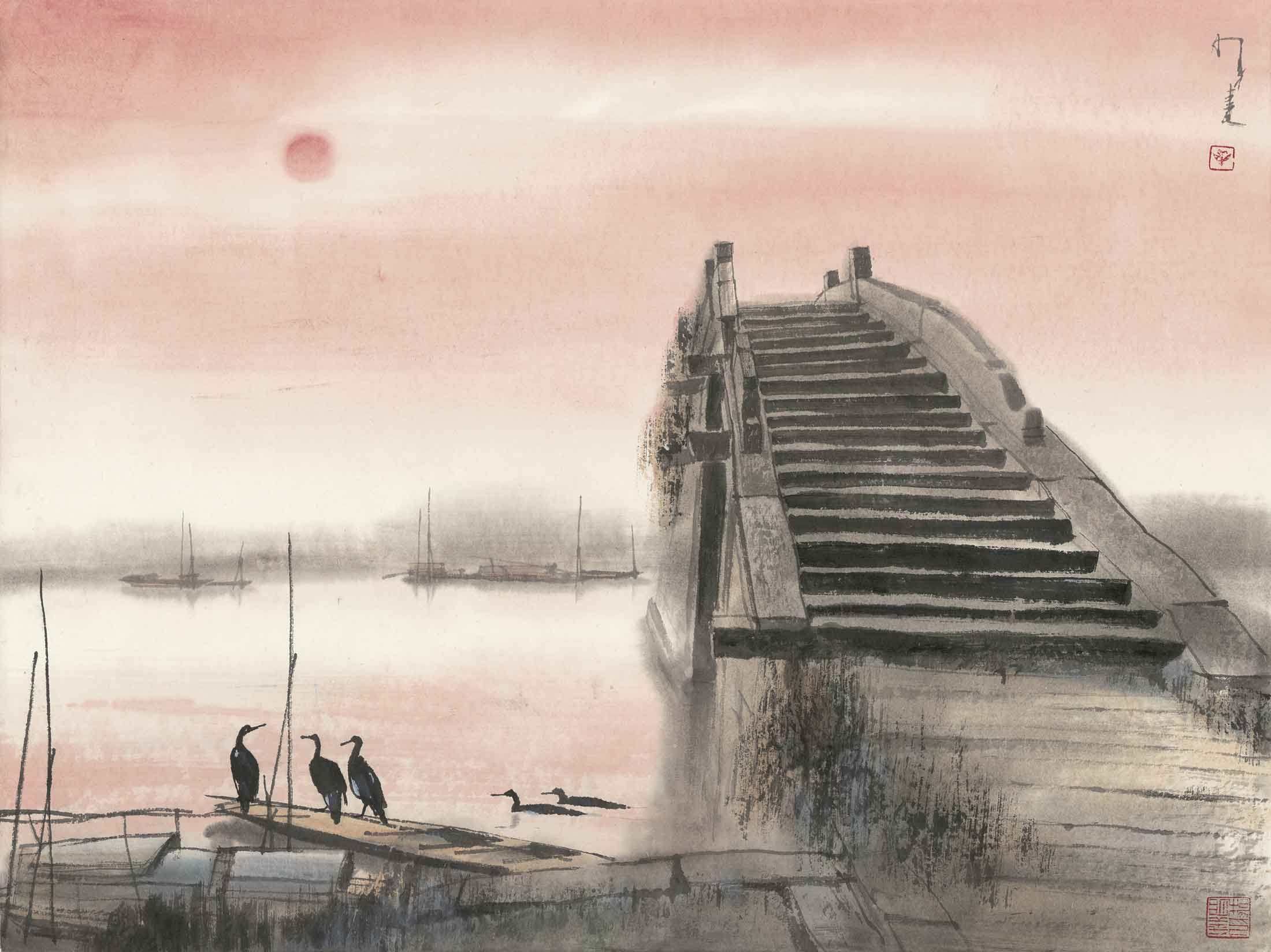 水墨餐厅百桥明义杨明义画芯江南微喷宣纸装饰画现代装饰画