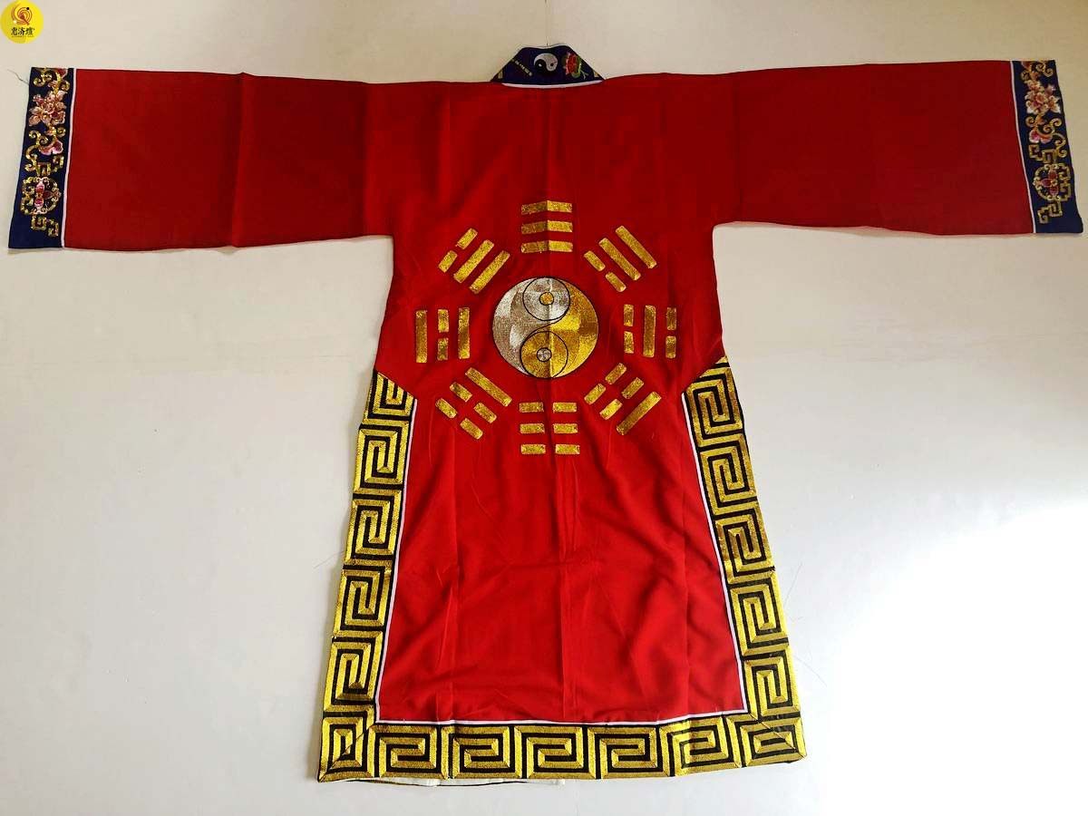 道教绣品刺绣服装素服八卦道袍法衣红色黄色刺绣