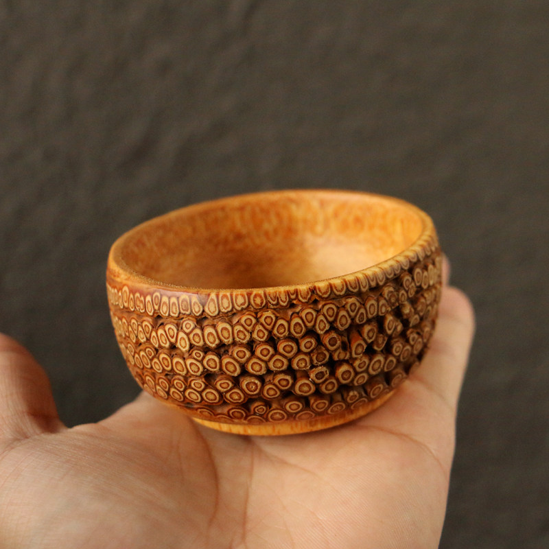 一物一拍精品手工手工制制作天然满钉老竹根茶碗竹编