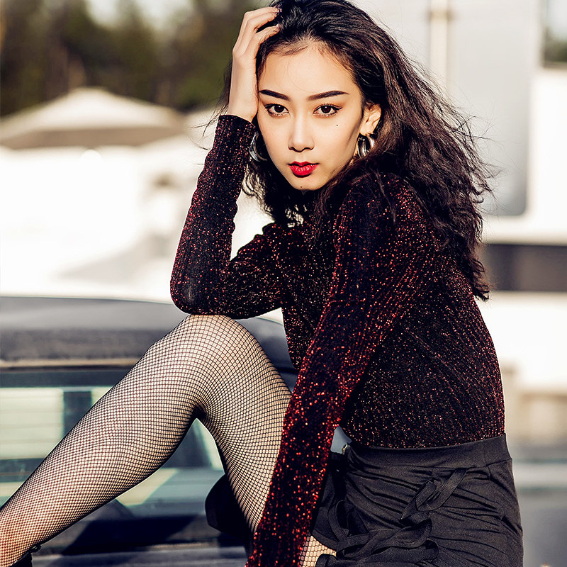 上衣dancebaby拉丁舞练功服女成人长袖国标舞摩登交谊舞拉丁舞上装