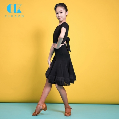 茜卡索 拉丁舞练功服女儿童专业舞蹈服女童夏季露背跳舞套装g3346