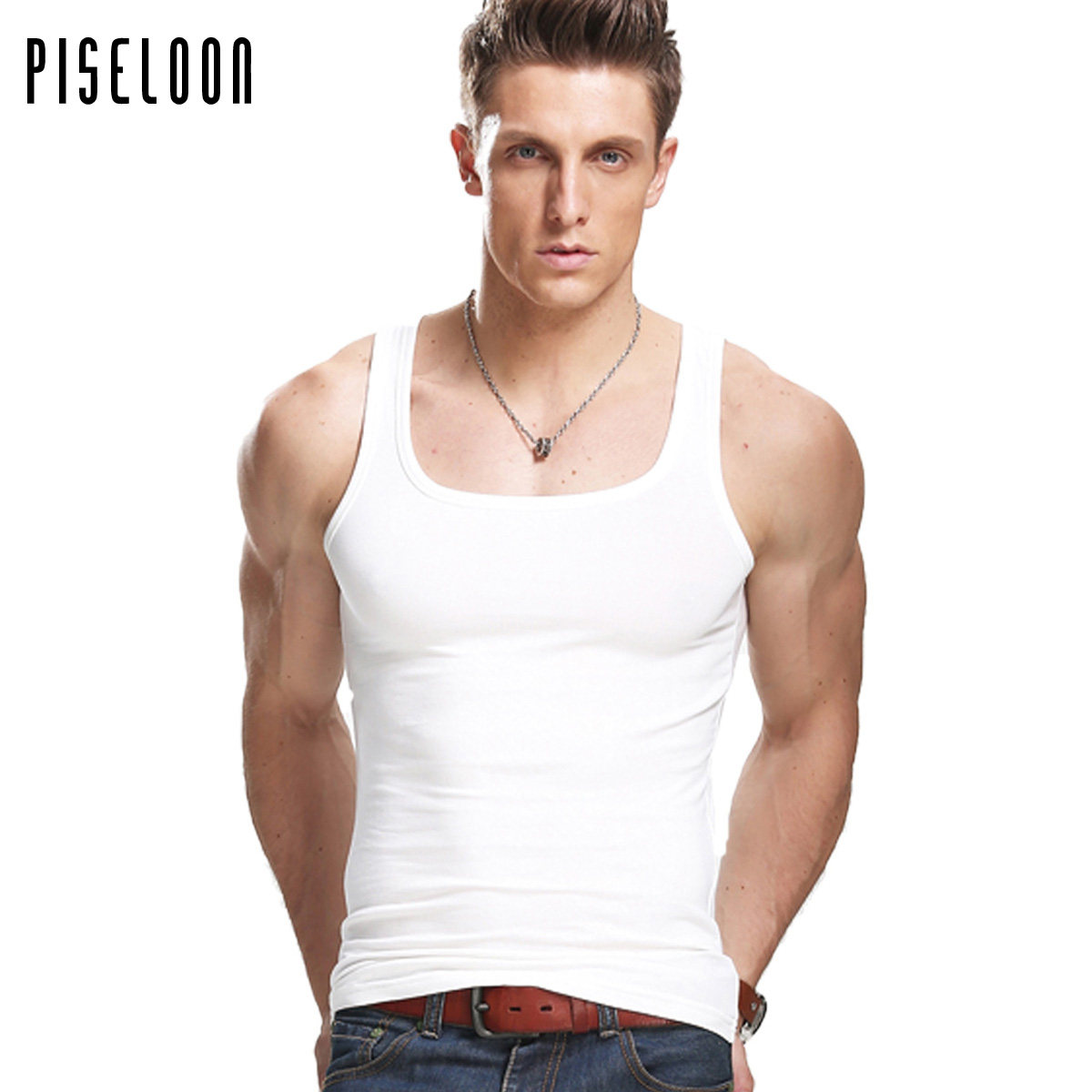 方领背心男纯棉透气弹力紧身青年修身型帅气男士贴身跨栏白色打底