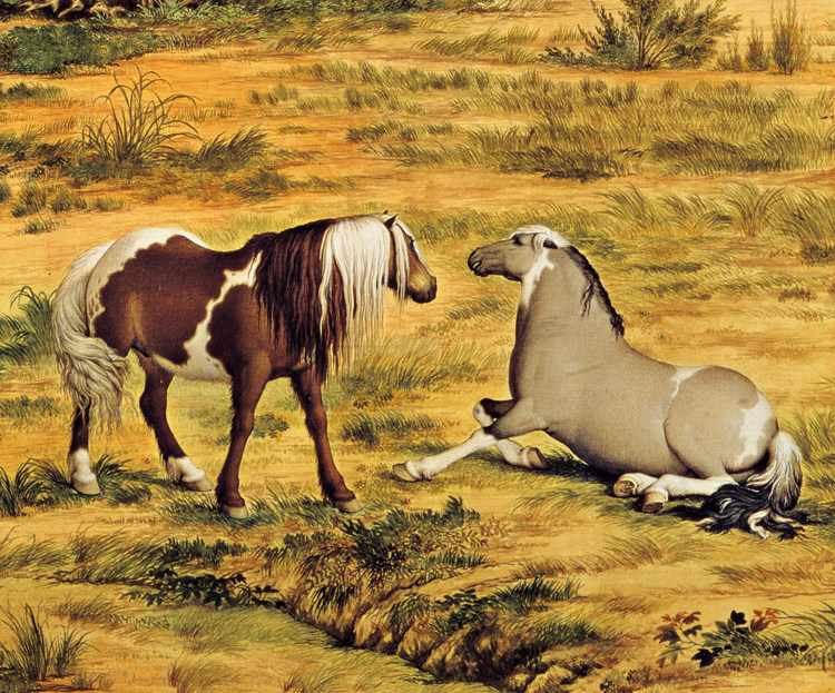 郎世宁国画百骏图右卷客厅餐厅马到成功骏马图办公室实木框装饰画