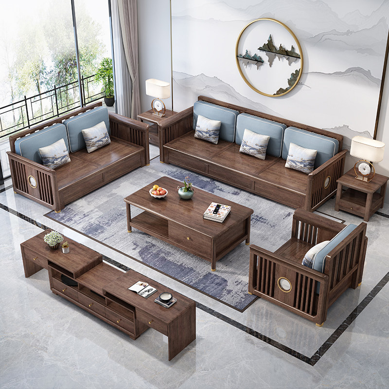 沙发新中式木质木色胡桃木胡桃户型小户家具两用实木沙发