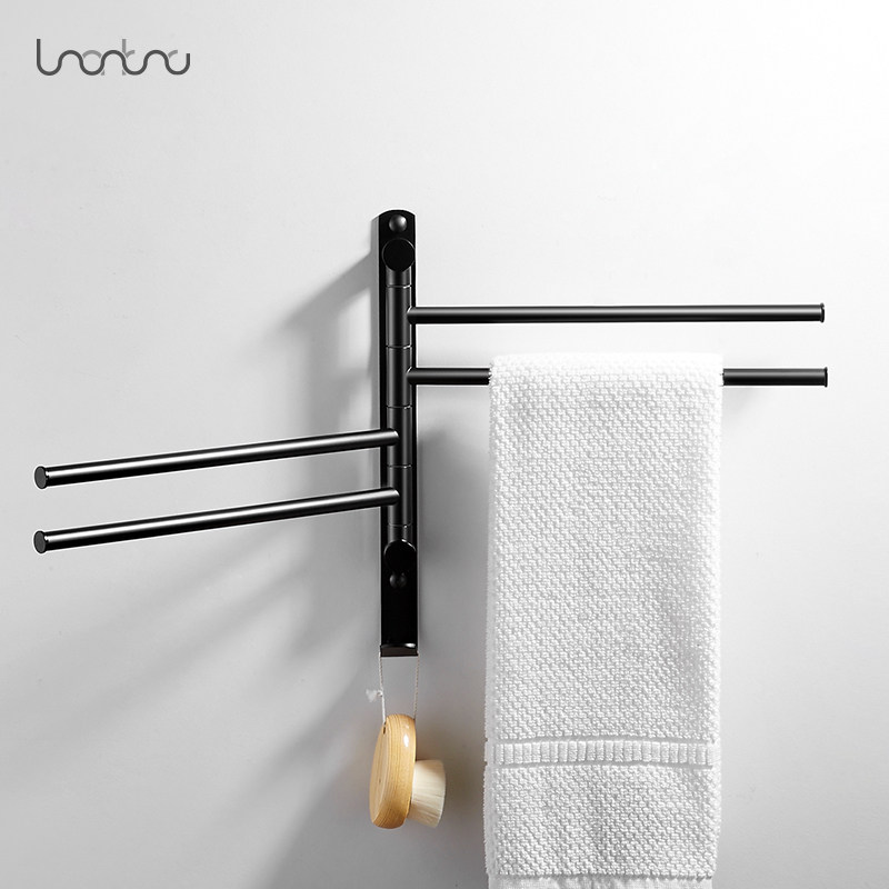 毛巾架全铜简欧黑色旋转免钉打孔卫生间毛巾浴室毛巾杆