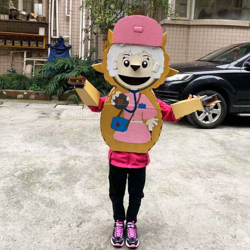 纸箱手工玩具动物穿戴表演服装大灰狼小兔自制白模填色