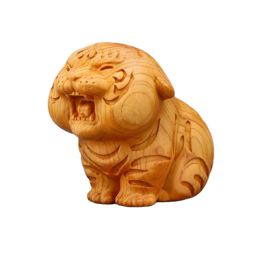 崖柏木雕萌虎文玩摆件萌宠老虎车载木质工艺品摆件