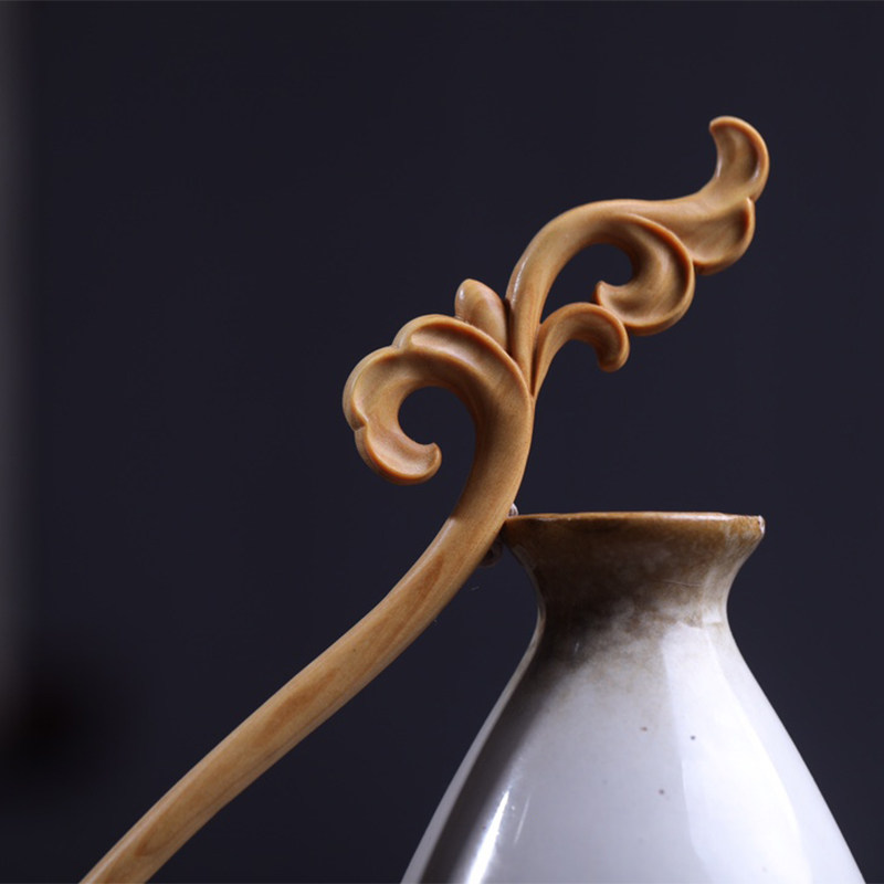 发簪黄杨木钗步礼盒束发日常木簪汉服发古风如意花发饰