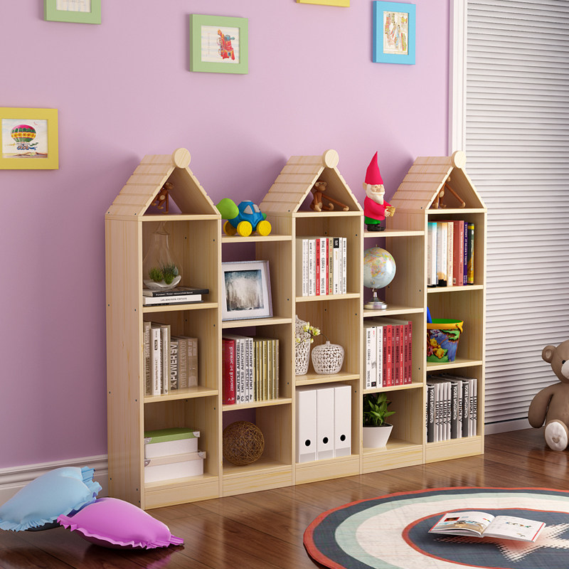 自由组合实木书柜松木儿童书架城堡书架置物架展示柜简约现代定做