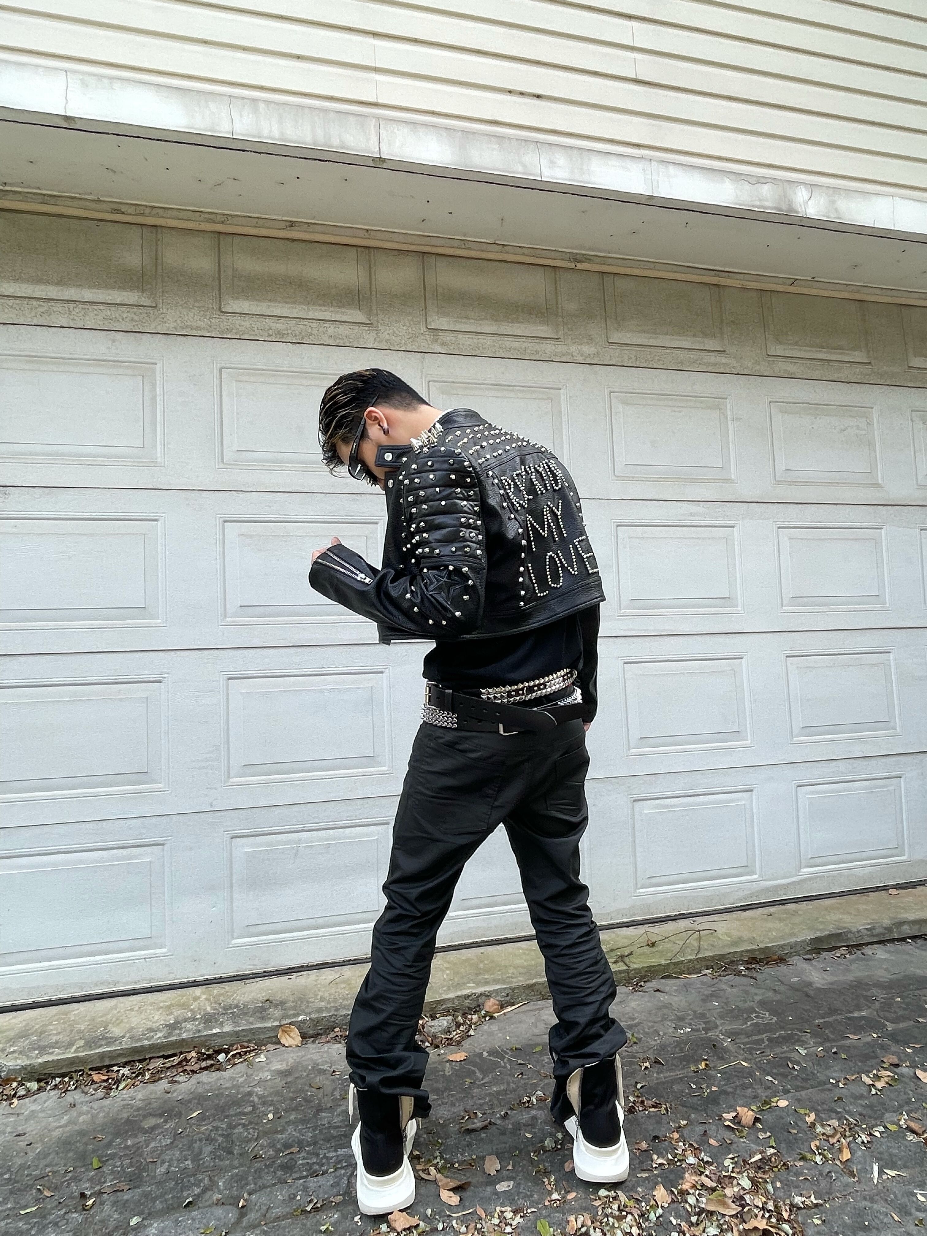 「Rabbit.b」小众自主黑色涂层湿腊裤水洗小脚长裤四季男女休闲裤