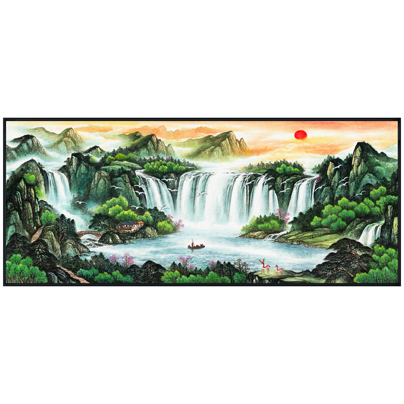 旭日东升十字绣2020款新款线绣现代客厅大幅山水画满绣十字绣套件
