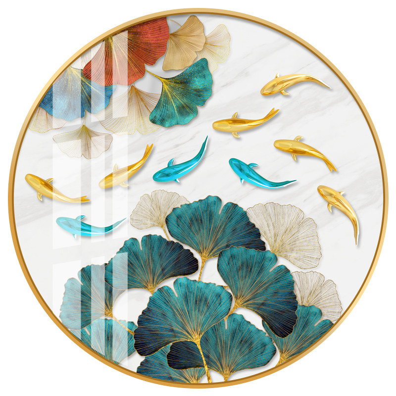 钻石带框圆形2021满钻新款银杏叶九鱼5d贴钻画钻石绣