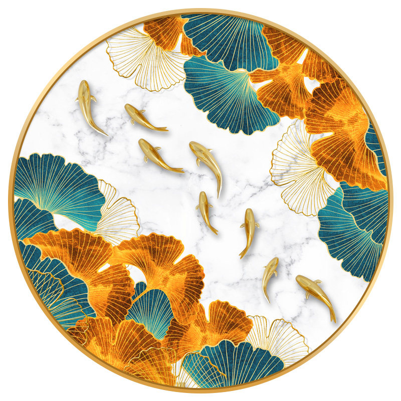 钻石年年有余2021新款现代轻奢圆形带框十字绣铝合金钻石绣