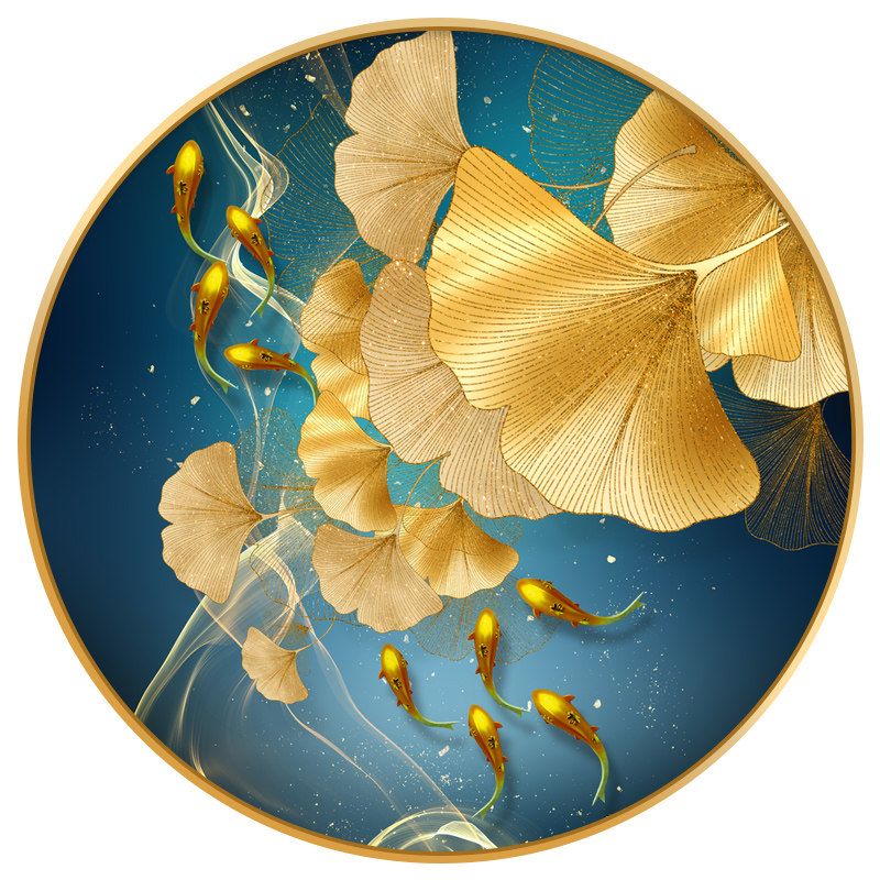 钻石圆形砖石餐厅十字绣银杏叶钻石九鱼轻奢现代钻石绣