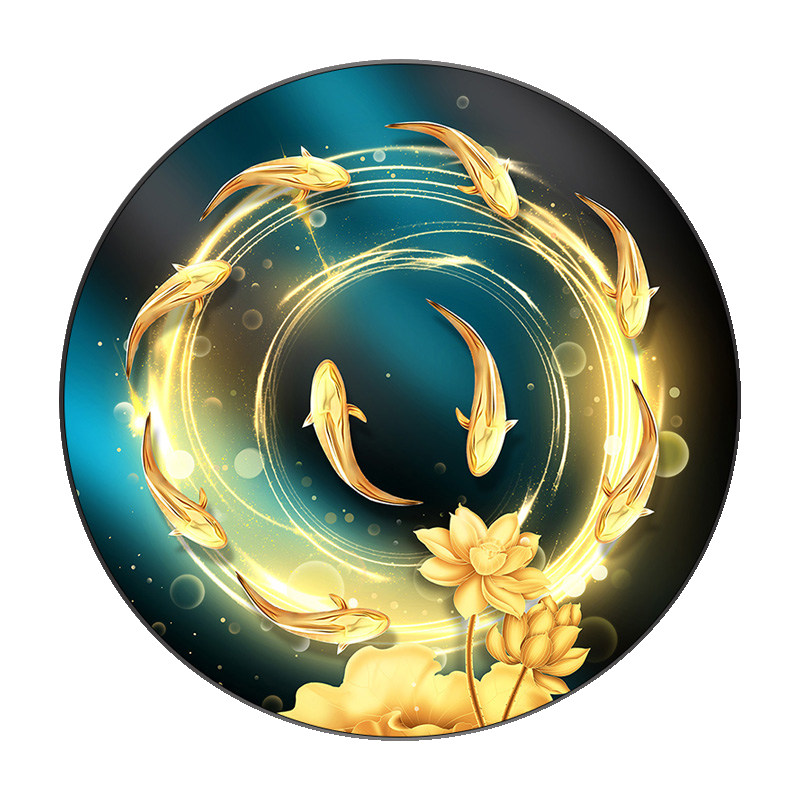 钻石连年有余玄关金色九鱼莲花圆形钻石绣