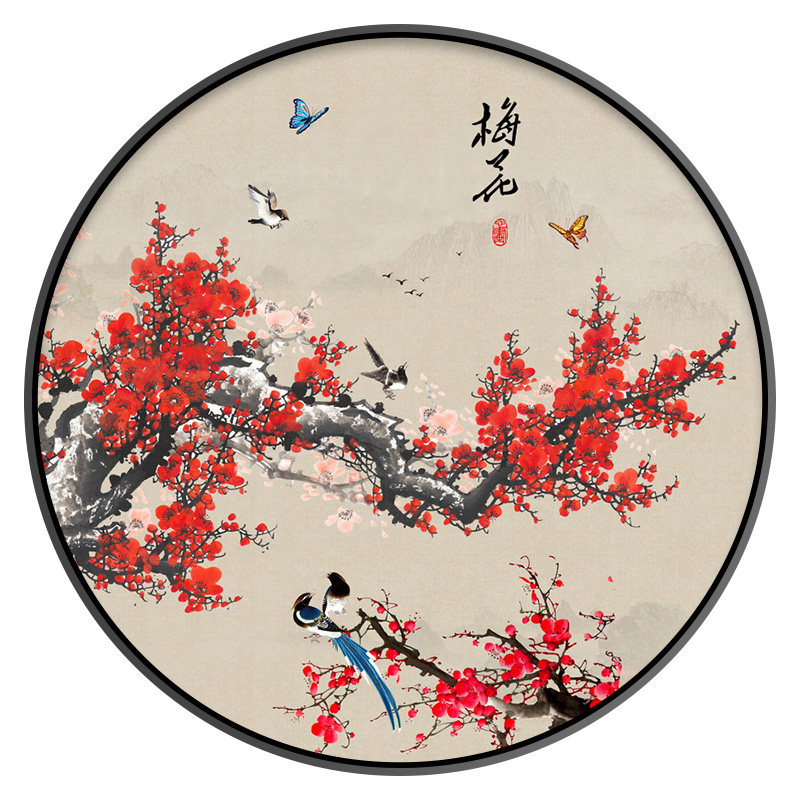 钻石5d画满新款圆形梅花中国国风带框十字绣钻石绣