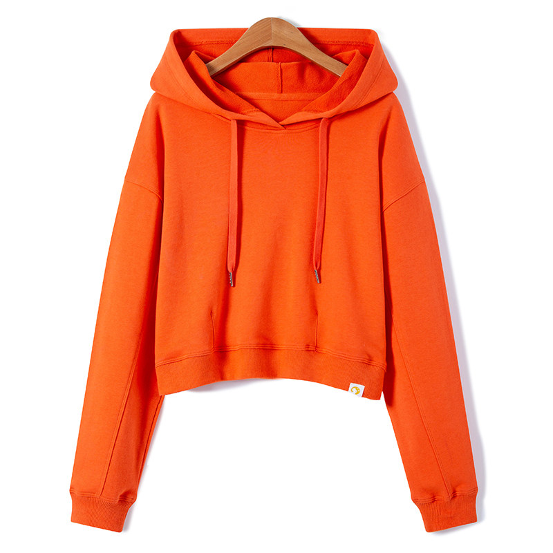 高腰橙色卫衣女潮ins短款宽松连帽2020新款套头韩版橘色上衣薄款