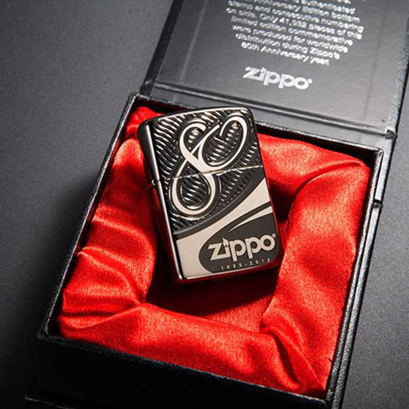 原装正品zippo打火机80周年纪念版黑冰盔甲28249正版男士zp