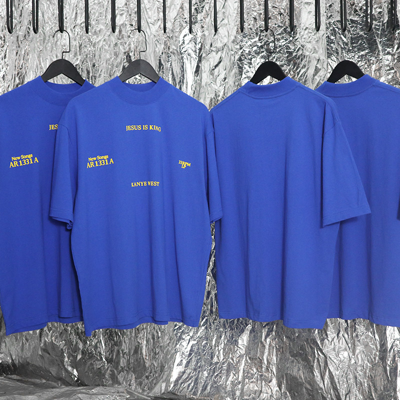 jesusisking标语短袖蓝色kanyewest专辑限定t恤