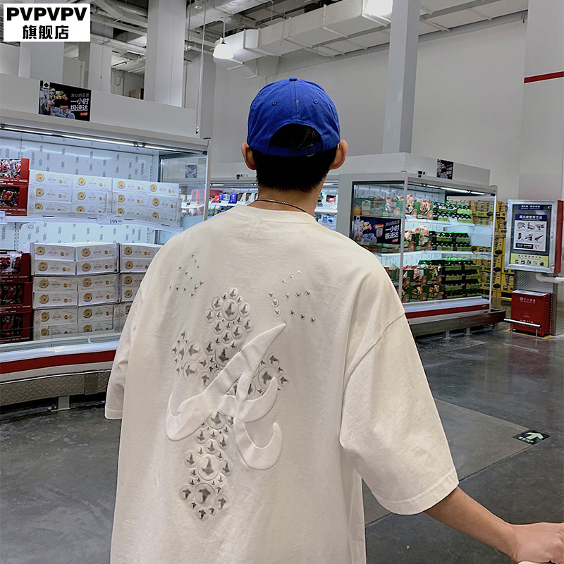 美式国潮短袖T恤男潮流百搭ins潮牌2022年新款纯棉夏季宽松上衣服