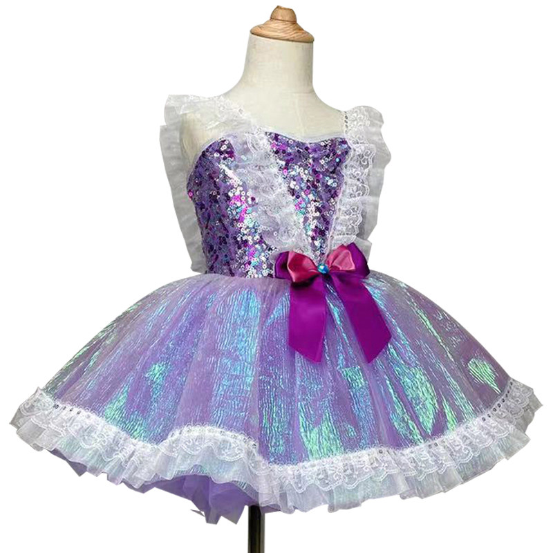 六一儿童演出服幼儿园女童蓬蓬表演紫色亮片舞蹈儿童演出服