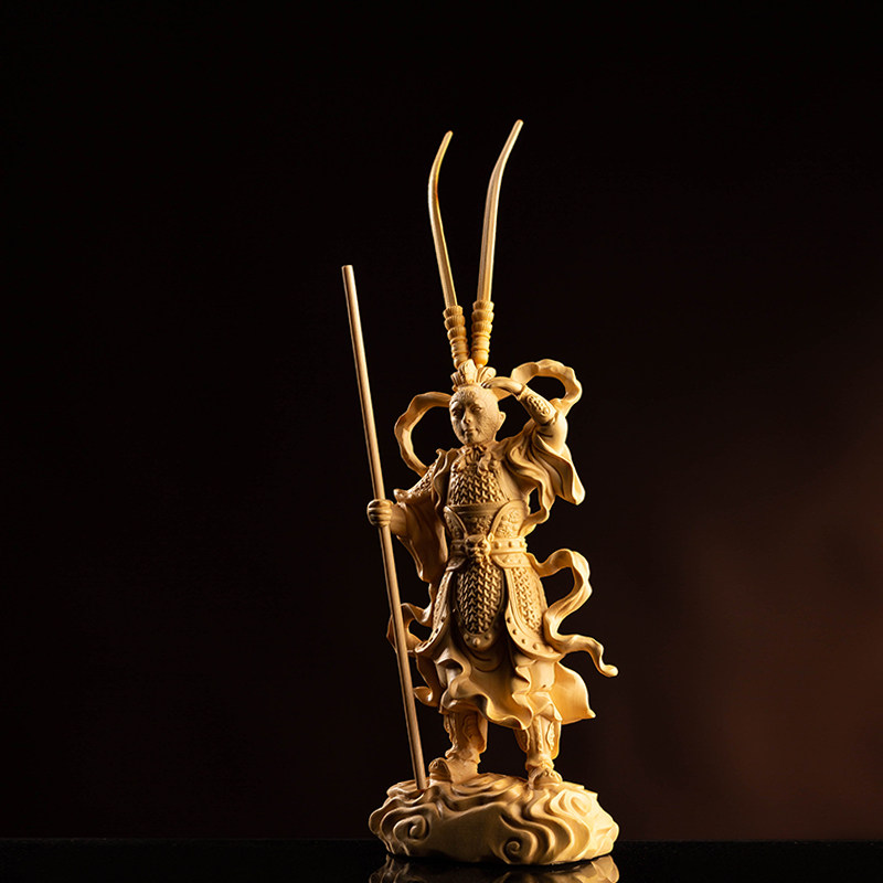 木雕工艺品中式摆件禅意实木黄杨木雕刻男创意齐天大圣孙悟空文玩